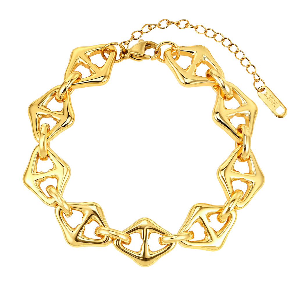 Geometric Anchor Chain Minimalist Tarnish-Resistant Sculpted Hollow Mariner Link Bracelet