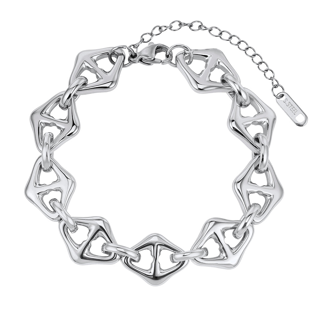 Geometric Anchor Chain Minimalist Tarnish-Resistant Sculpted Hollow Mariner Link Bracelet