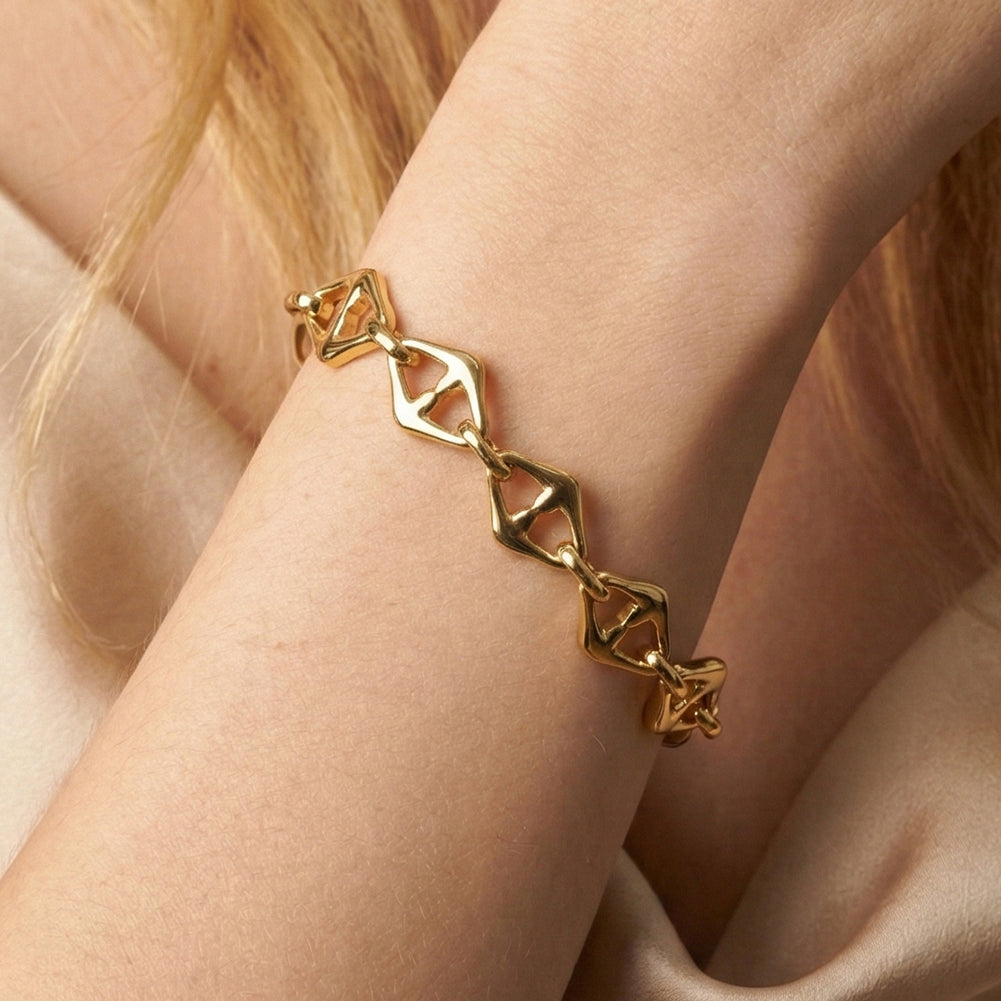 Geometric Anchor Chain Minimalist Tarnish-Resistant Sculpted Hollow Mariner Link Bracelet