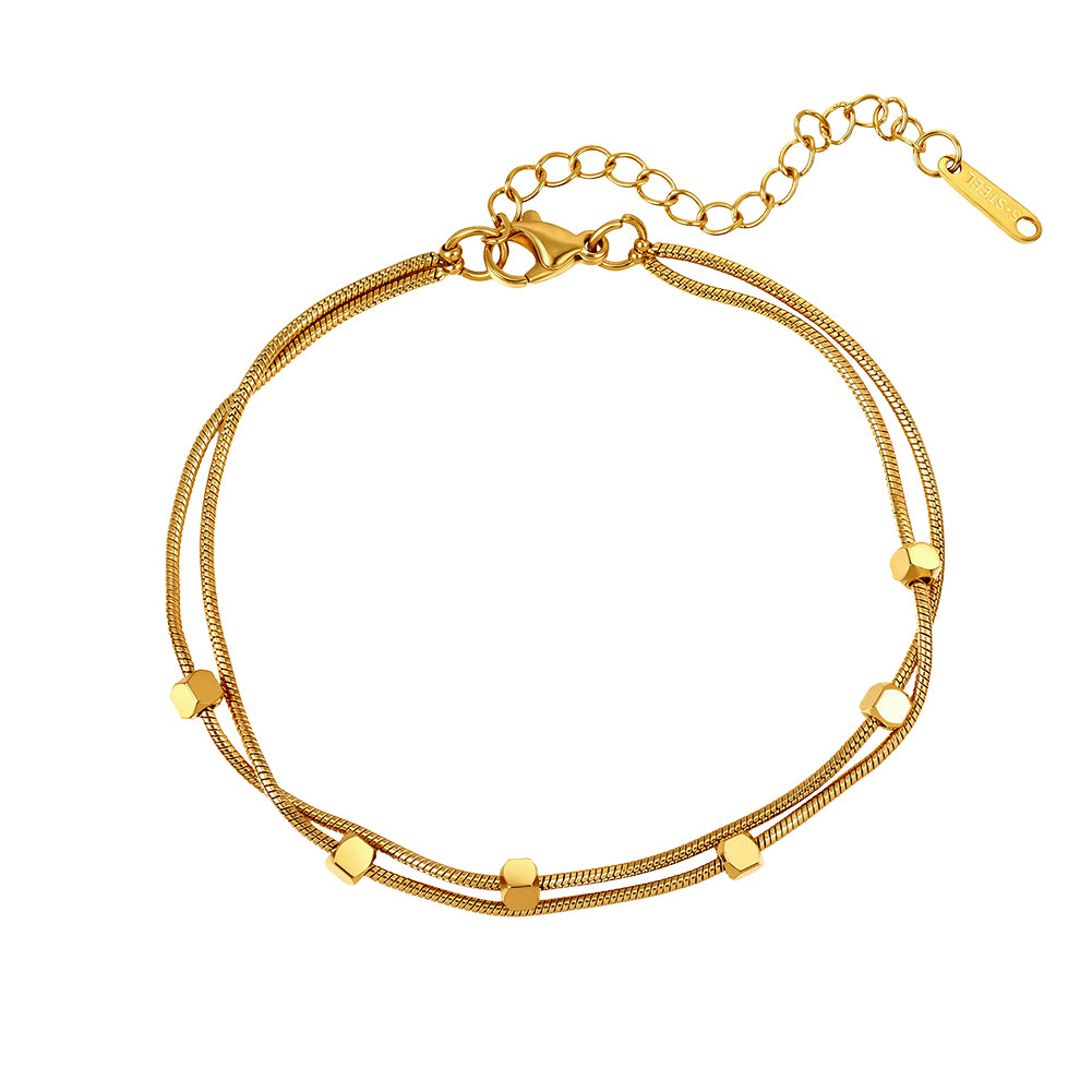Dainty Waterproof Minimalist Tarnish-Resistant Double-Layer Geometric Cube Snake Chain Bracelet