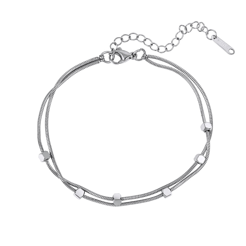 Dainty Waterproof Minimalist Tarnish-Resistant Double-Layer Geometric Cube Snake Chain Bracelet
