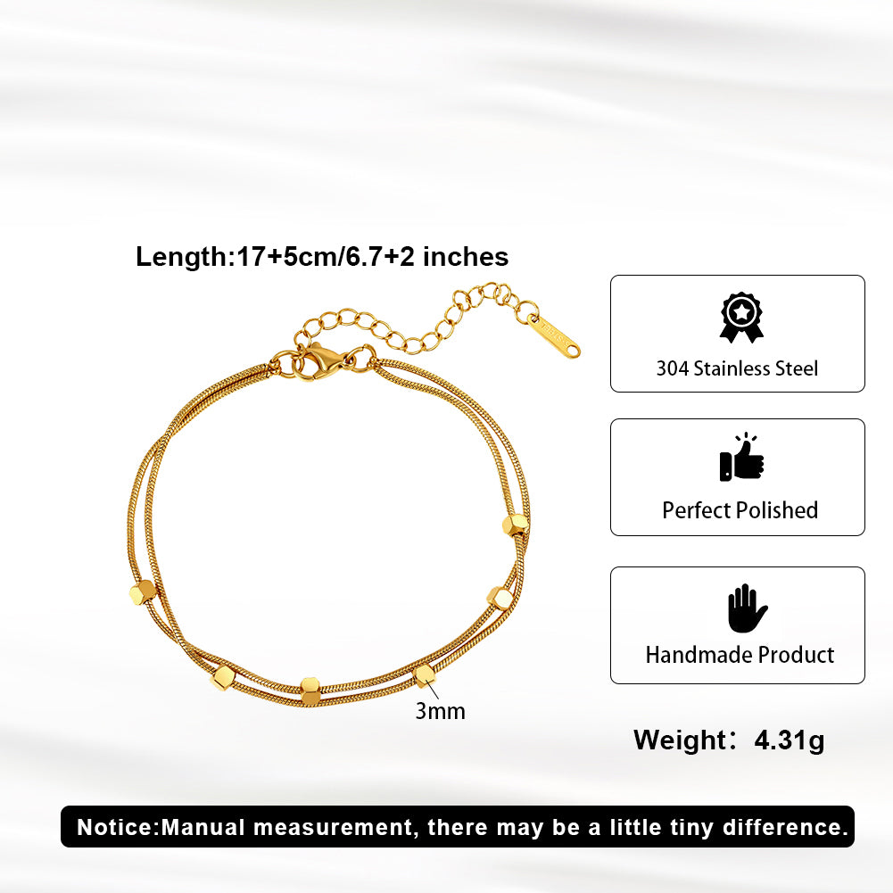 Dainty Waterproof Minimalist Tarnish-Resistant Double-Layer Geometric Cube Snake Chain Bracelet