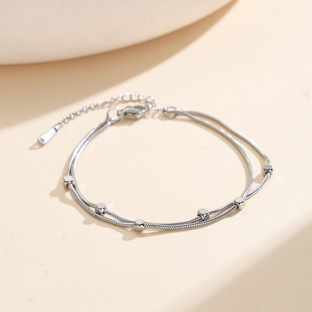 Dainty Waterproof Minimalist Tarnish-Resistant Double-Layer Geometric Cube Snake Chain Bracelet