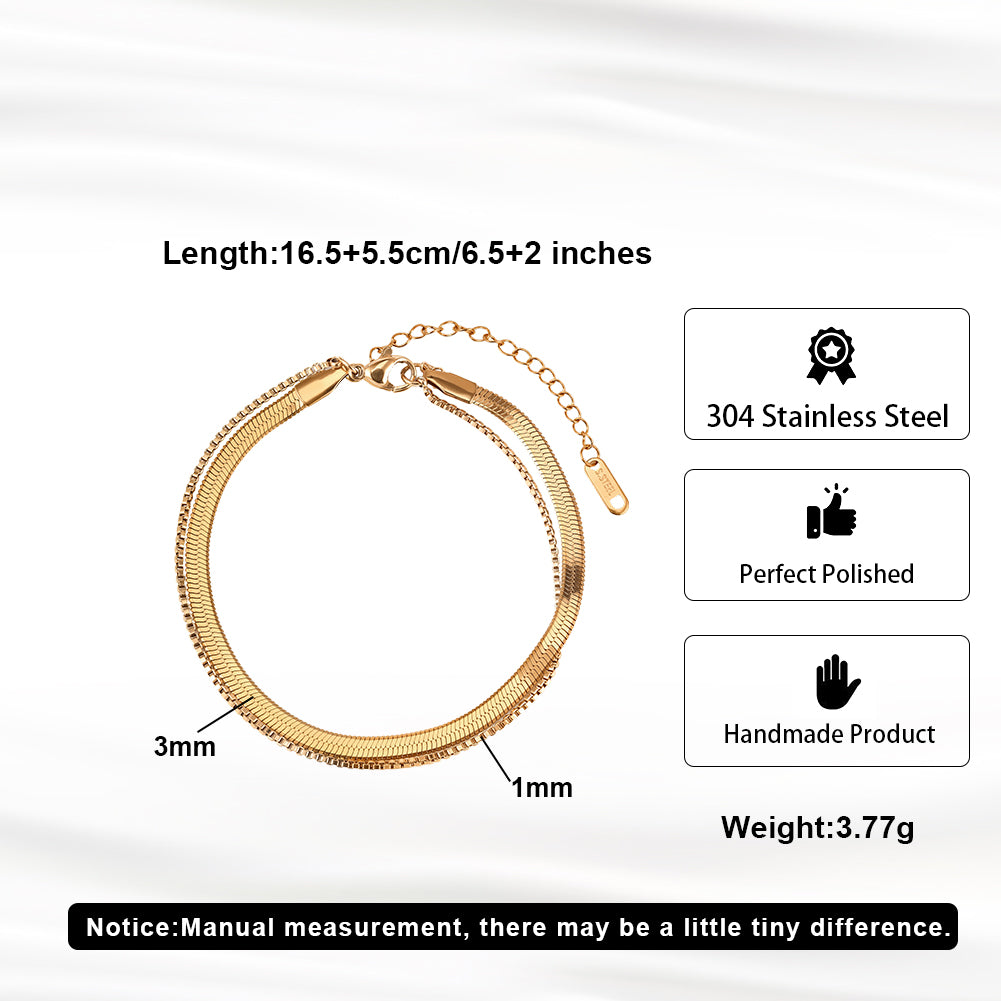 Liquid Gold Silhouette Sleek Minimalist Tarnish-Resistant Double-Layer Fluid Herringbone Chain Bracelet