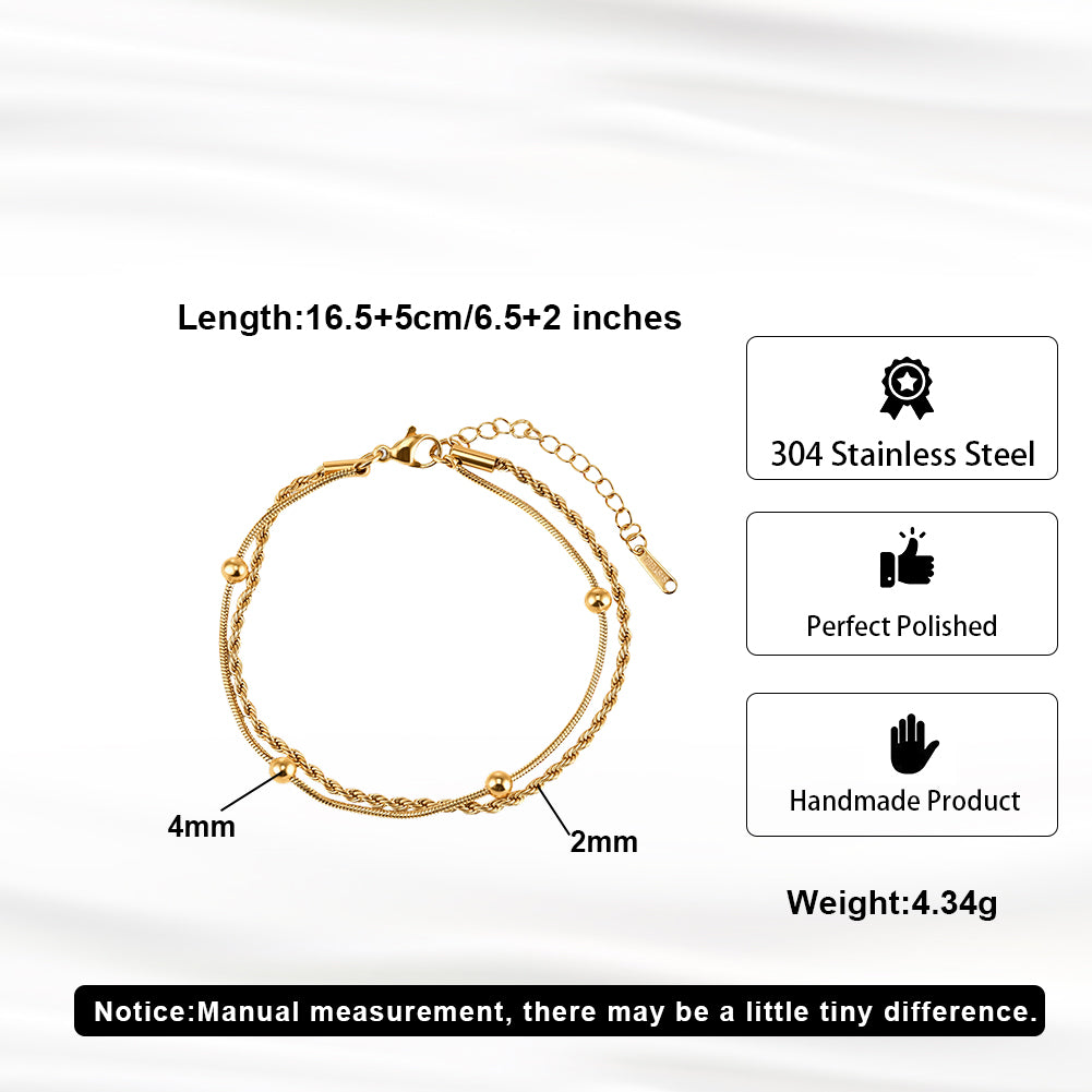 Minimalist Double-Layer Figaro & Snake Chains in High-Polish Gold Aurelia Bracelet