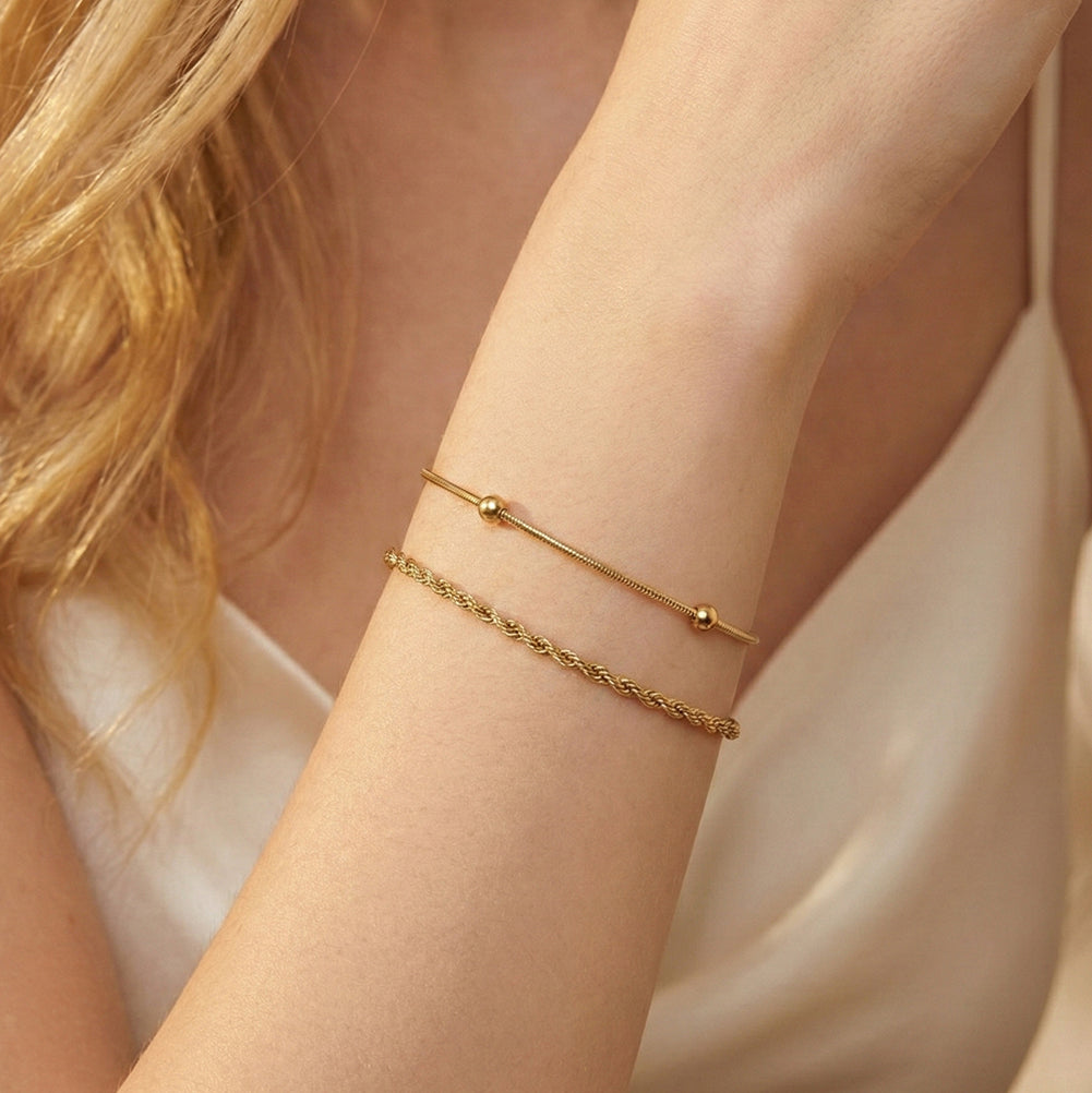 Minimalist Double-Layer Figaro & Snake Chains in High-Polish Gold Aurelia Bracelet