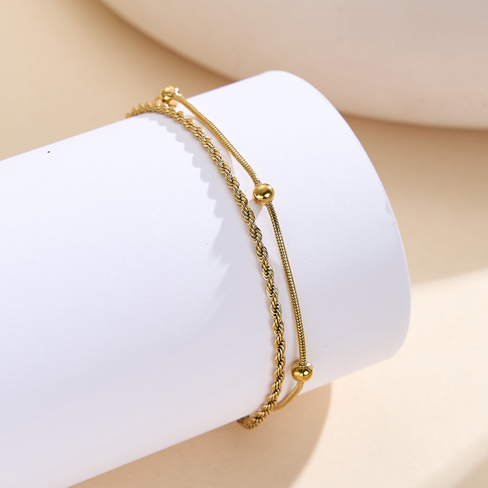 Minimalist Double-Layer Figaro & Snake Chains in High-Polish Gold Aurelia Bracelet