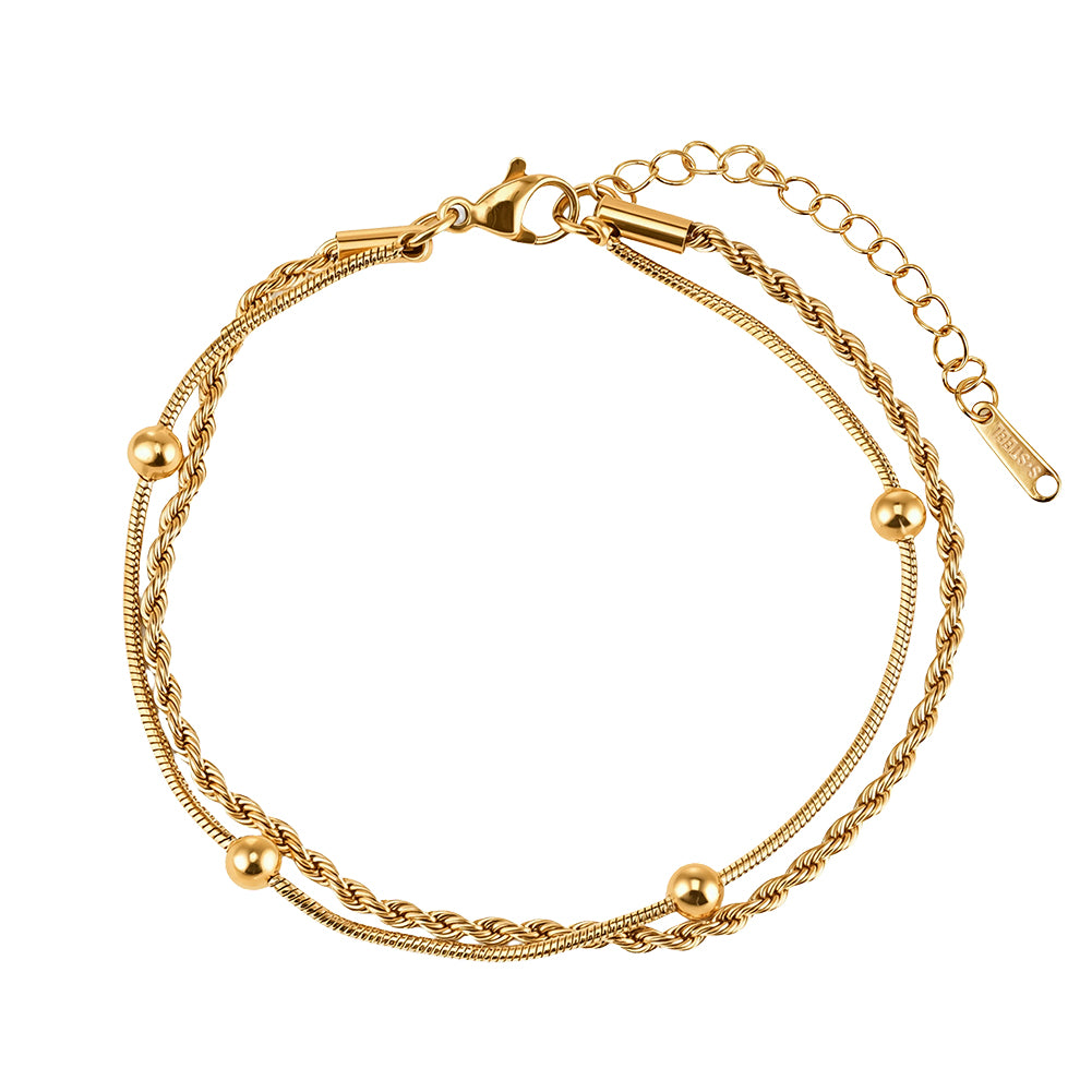 Minimalist Double-Layer Figaro & Snake Chains in High-Polish Gold Aurelia Bracelet