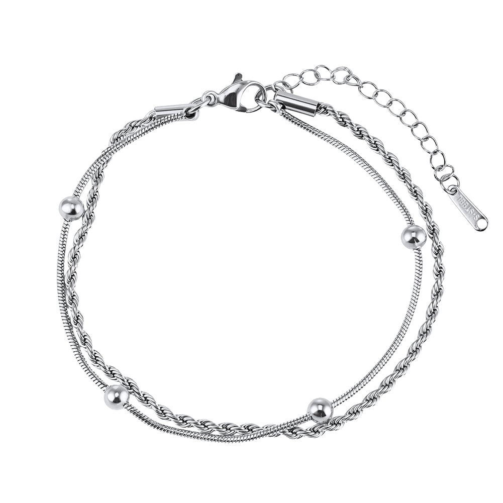 Minimalist Double-Layer Figaro & Snake Chains in High-Polish Gold Aurelia Bracelet