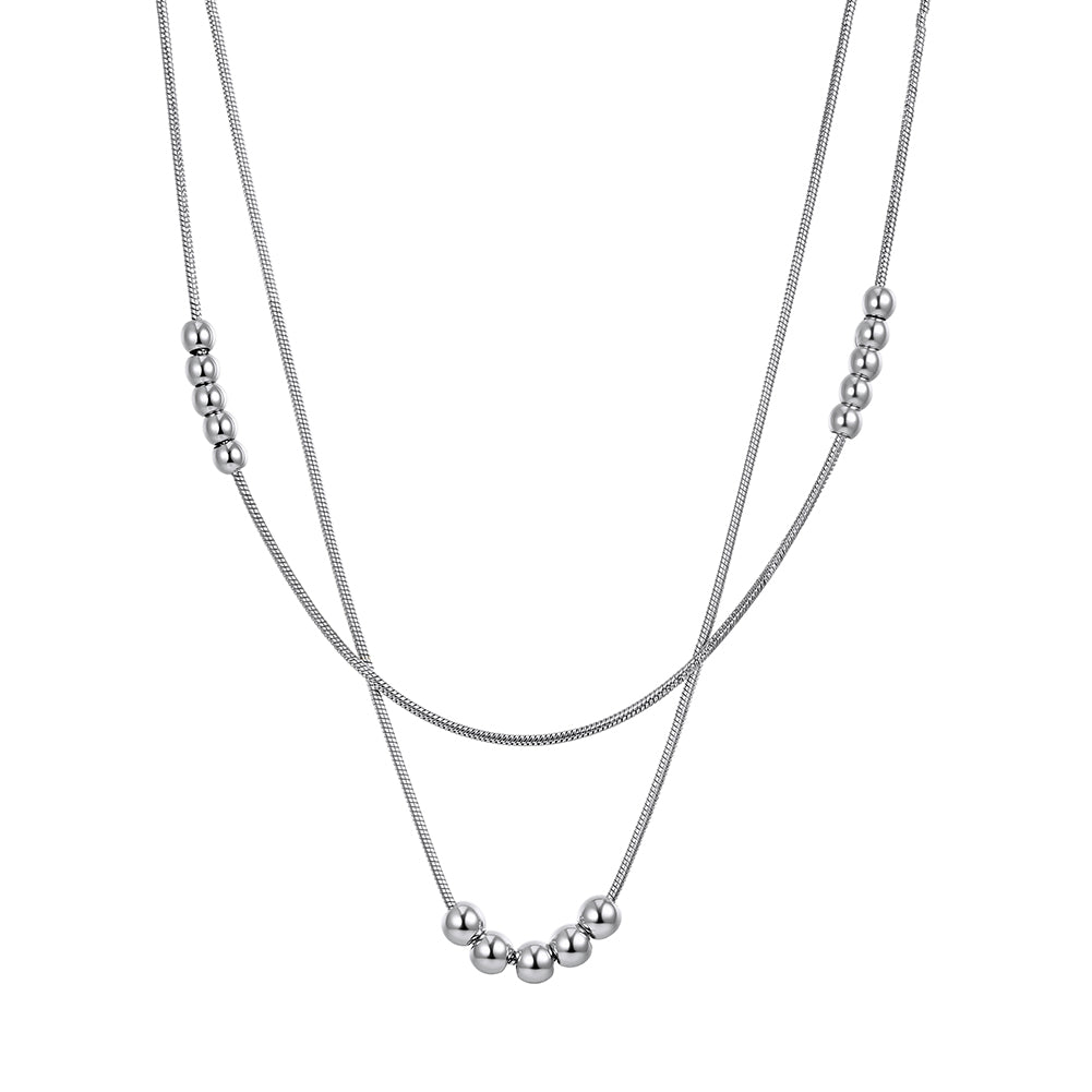 Celestial Rhythm // Sculptural Double-Layer Snake Chain & Sphere Necklace