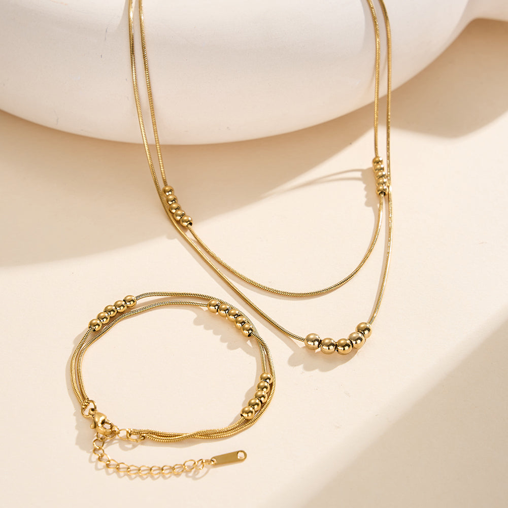 Celestial Rhythm // Sculptural Double-Layer Snake Chain & Sphere Necklace