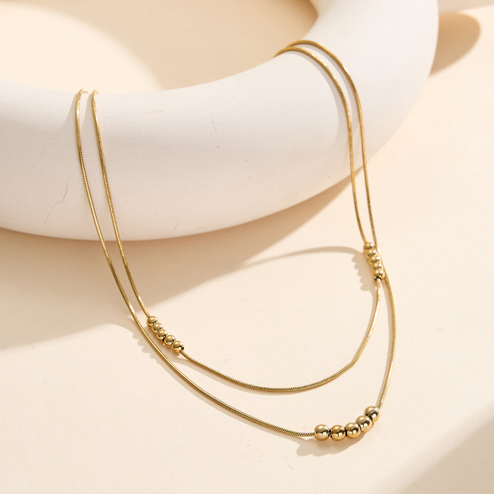Celestial Rhythm // Sculptural Double-Layer Snake Chain & Sphere Necklace
