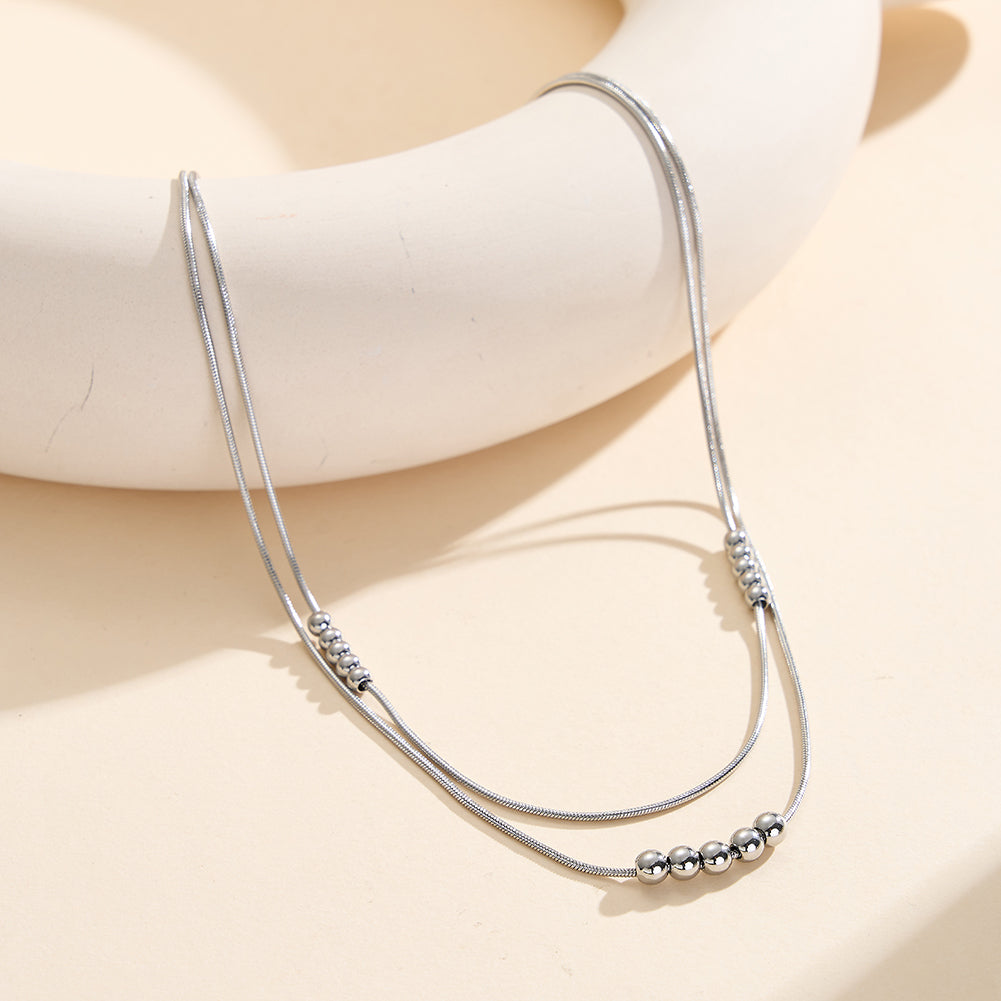 Celestial Rhythm // Sculptural Double-Layer Snake Chain & Sphere Necklace