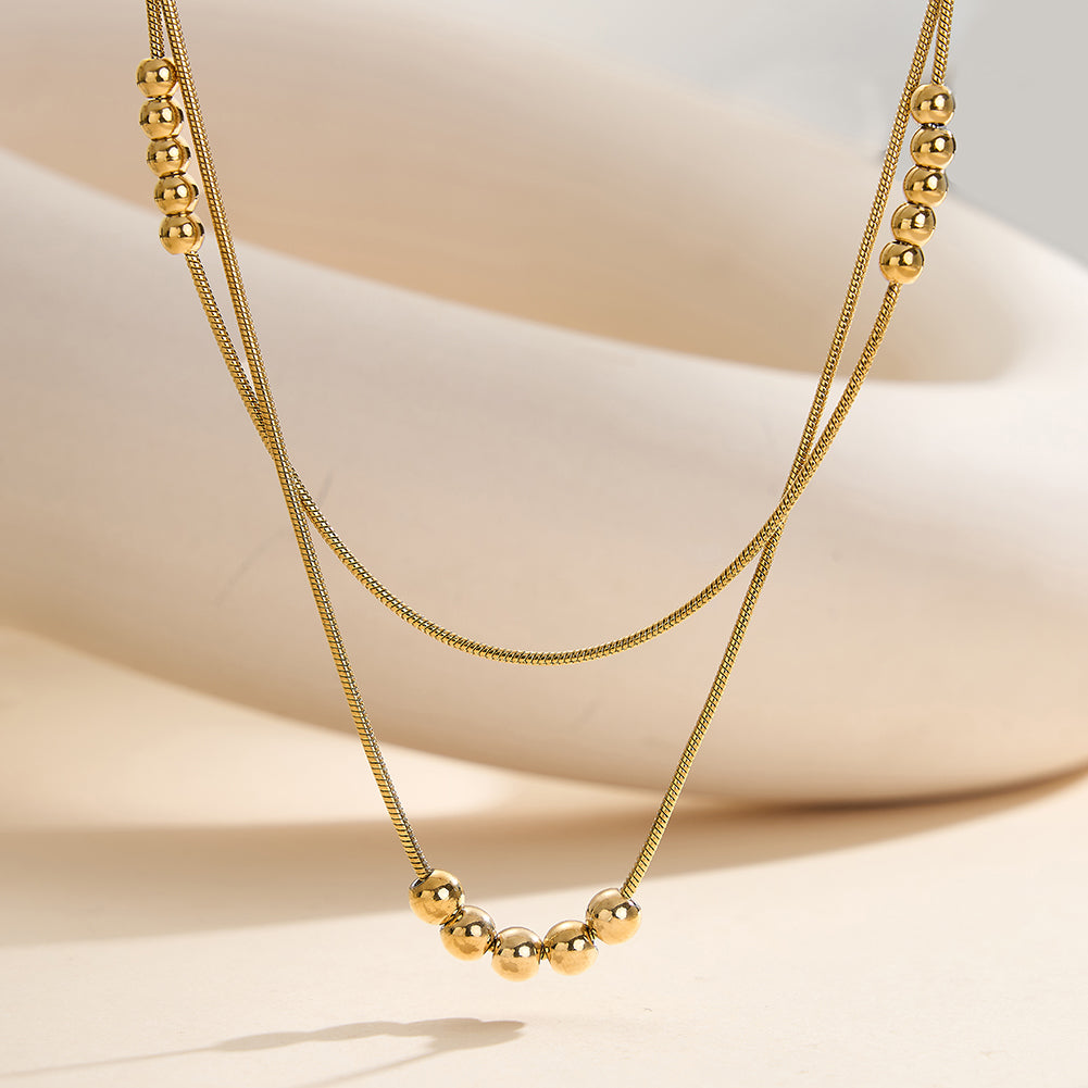 Celestial Rhythm // Sculptural Double-Layer Snake Chain & Sphere Necklace
