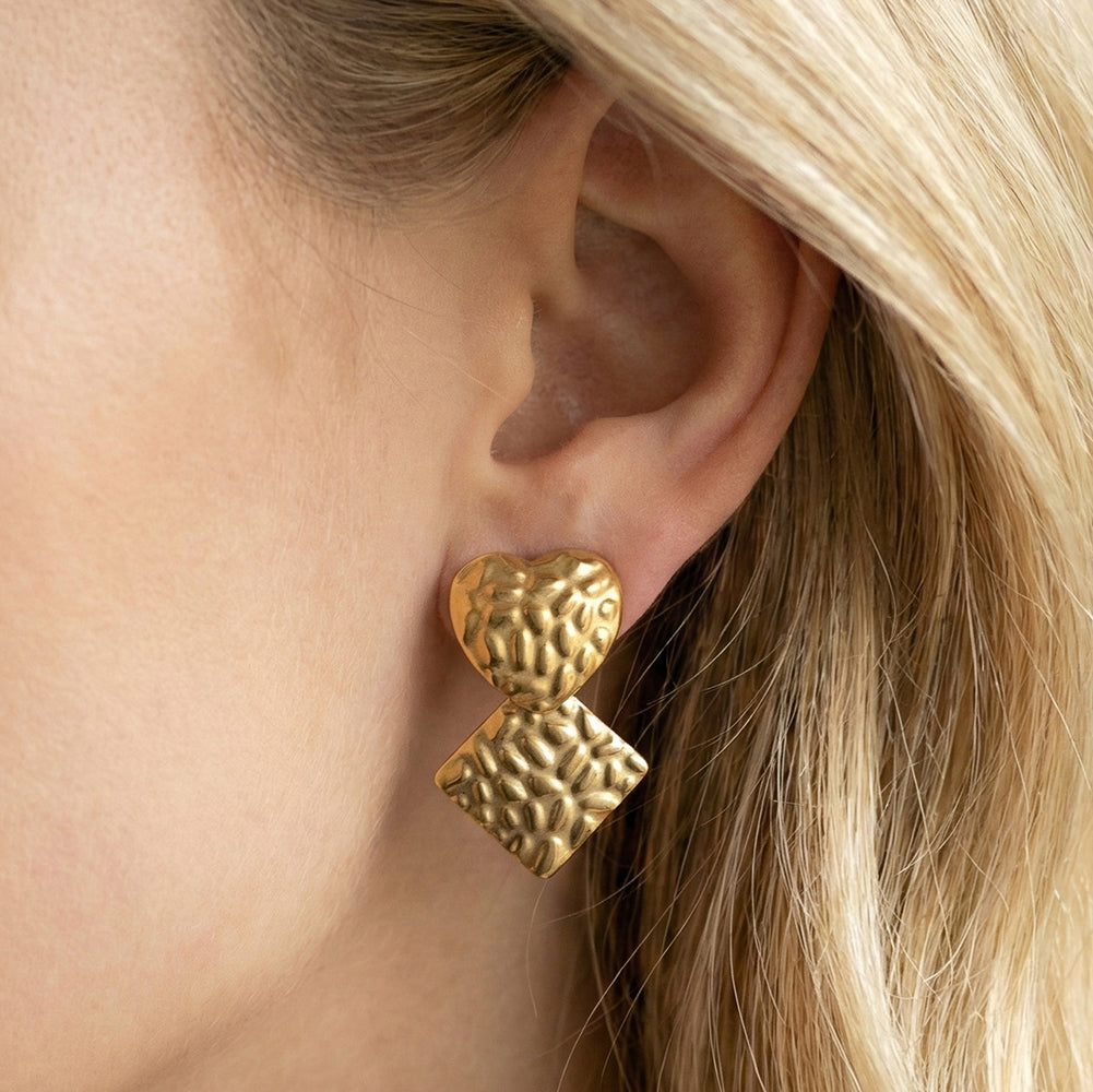 Velvet Oracle // Textured Heart & Rhombus Geometric Drop Earrings