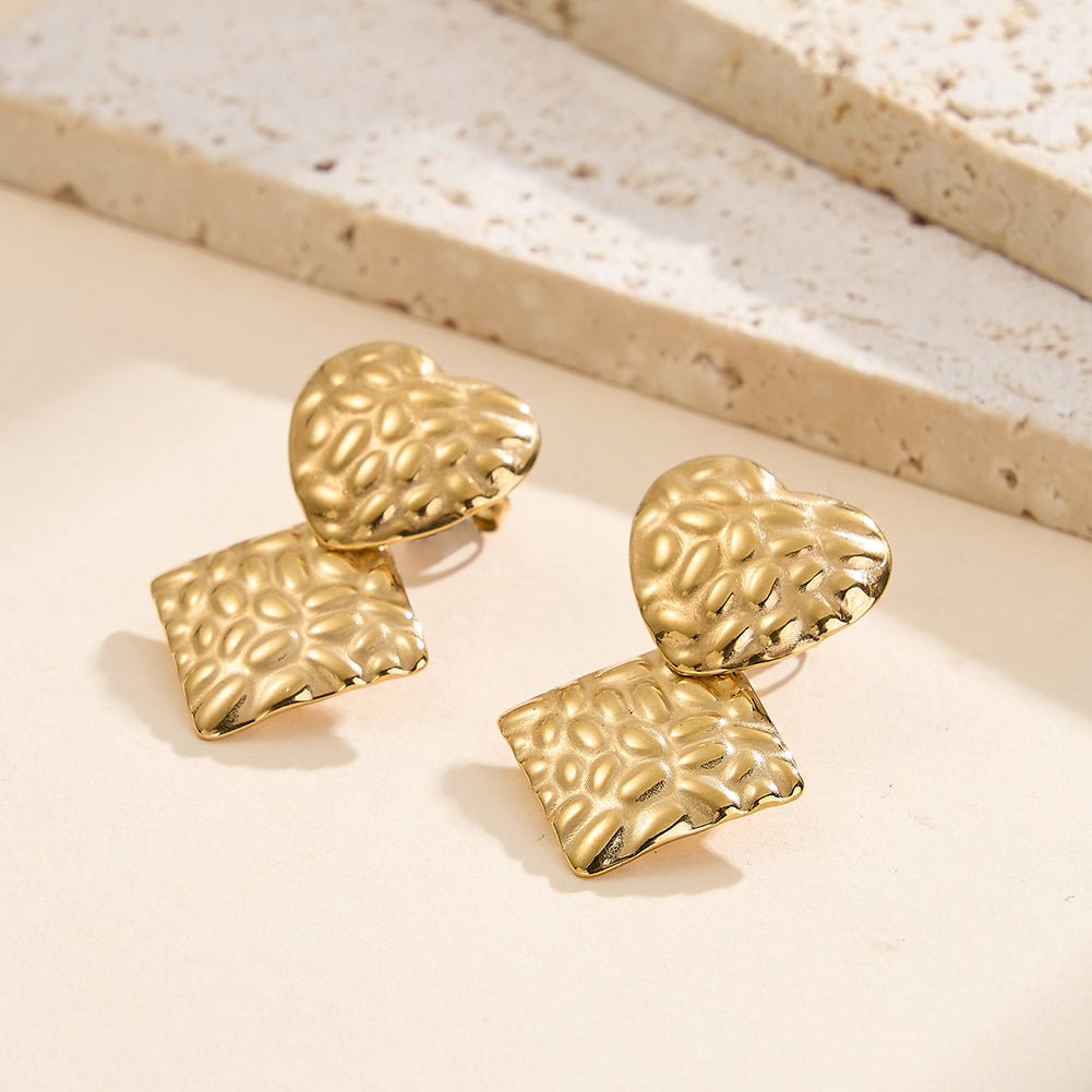 Velvet Oracle // Textured Heart & Rhombus Geometric Drop Earrings