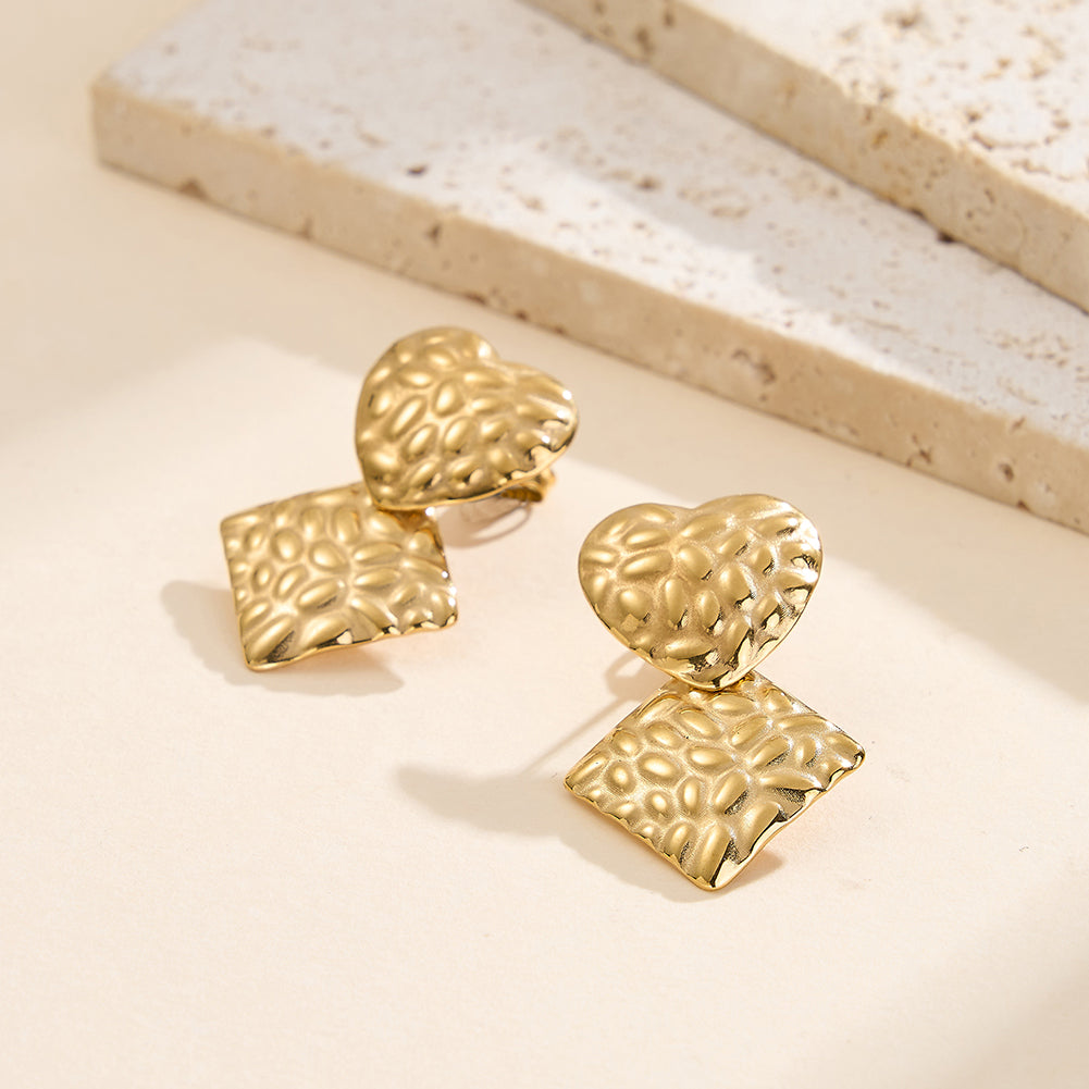 Velvet Oracle // Textured Heart & Rhombus Geometric Drop Earrings
