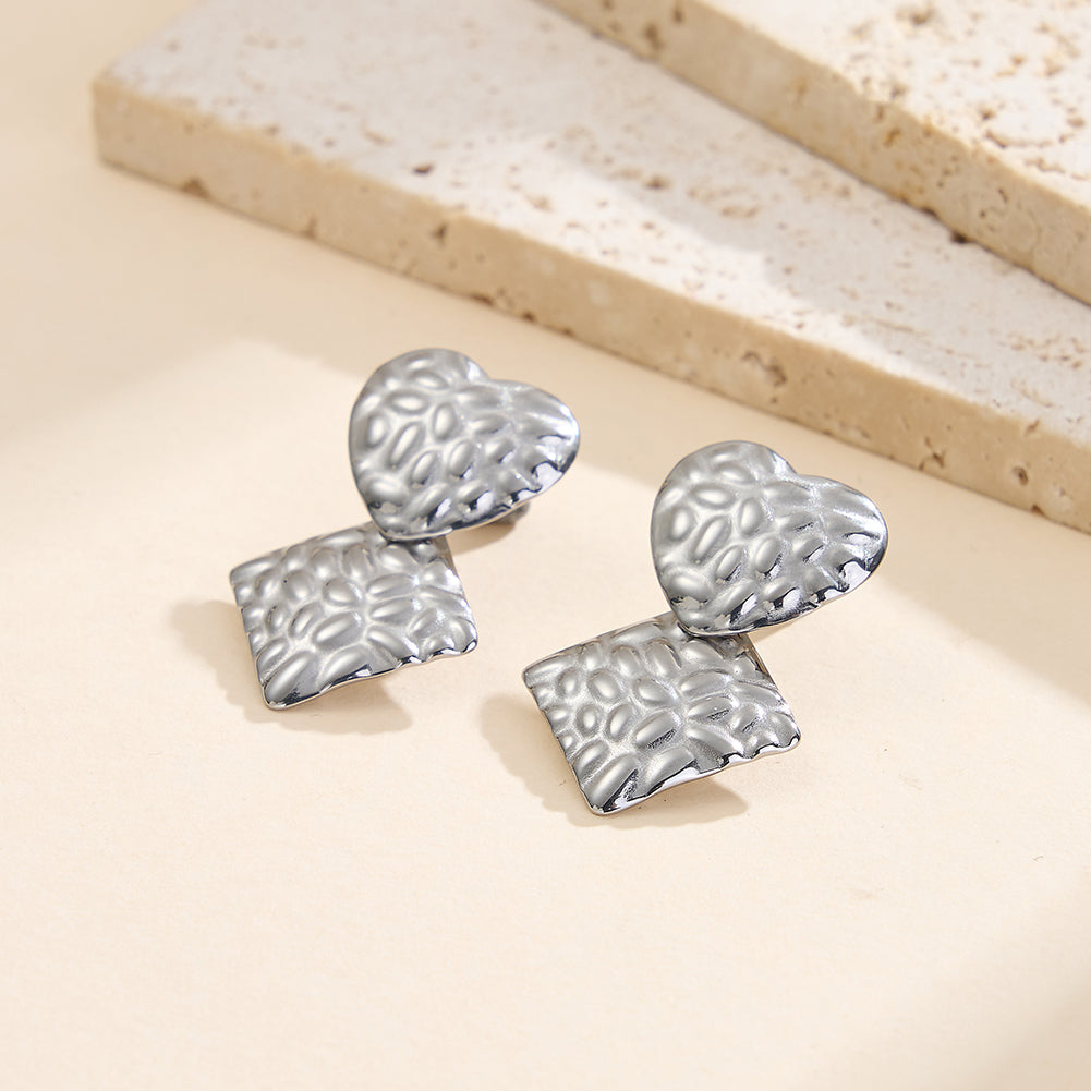 Velvet Oracle // Textured Heart & Rhombus Geometric Drop Earrings