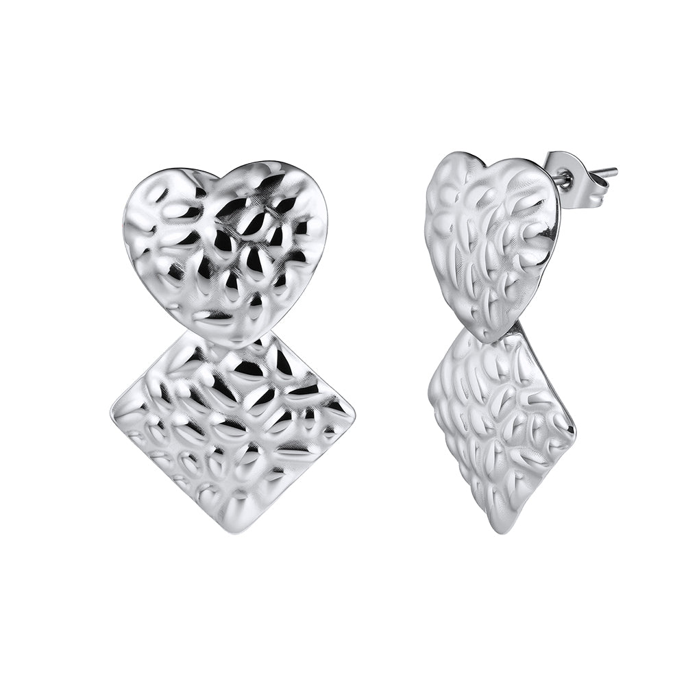 Velvet Oracle // Textured Heart & Rhombus Geometric Drop Earrings