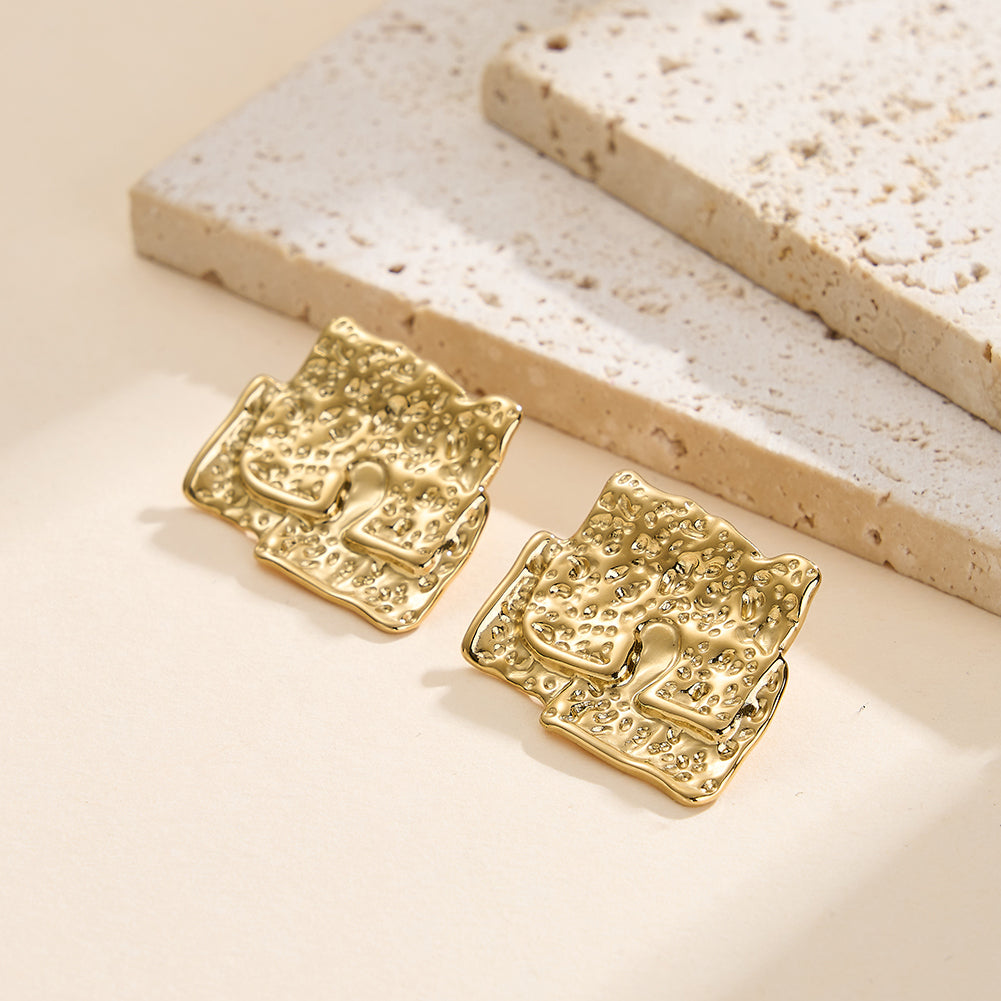 Velvet Magma // Sculptural Textured Square Stud Earrings