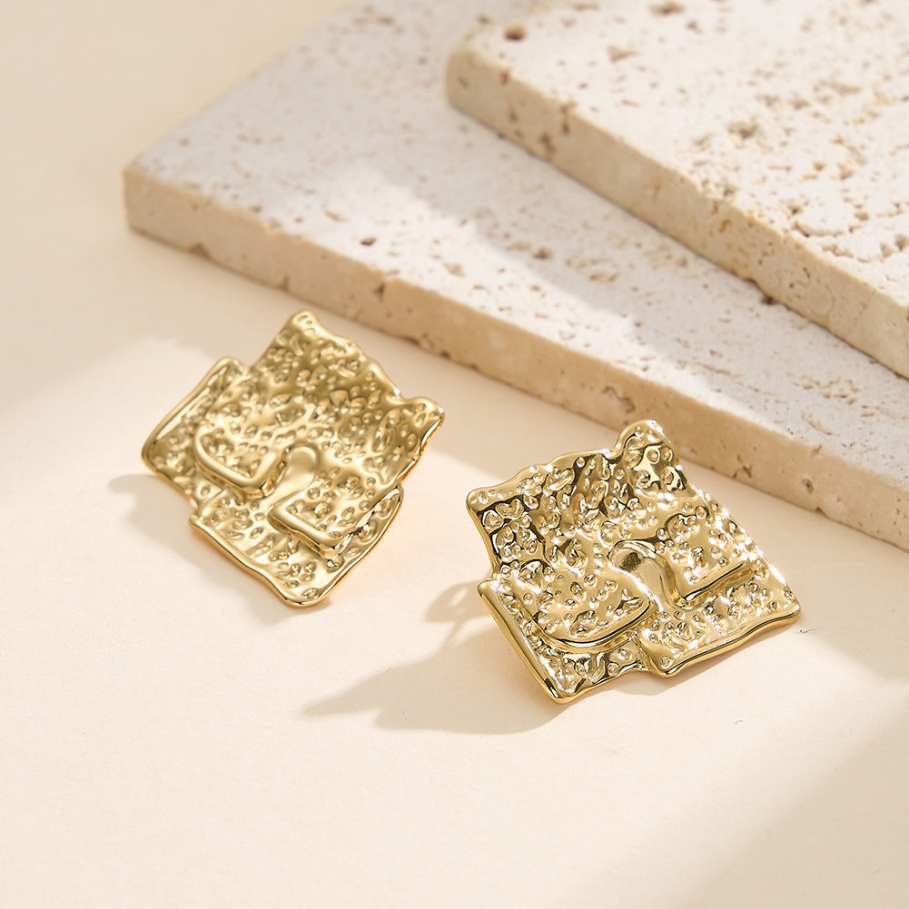 Velvet Magma // Sculptural Textured Square Stud Earrings