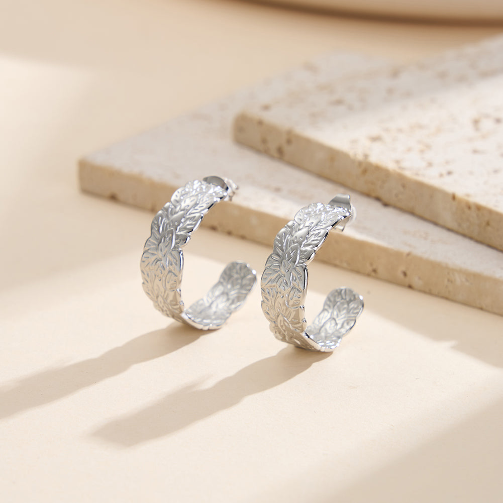 Aura Laurel // Embossed Leaf Textured C-Hoop Earrings