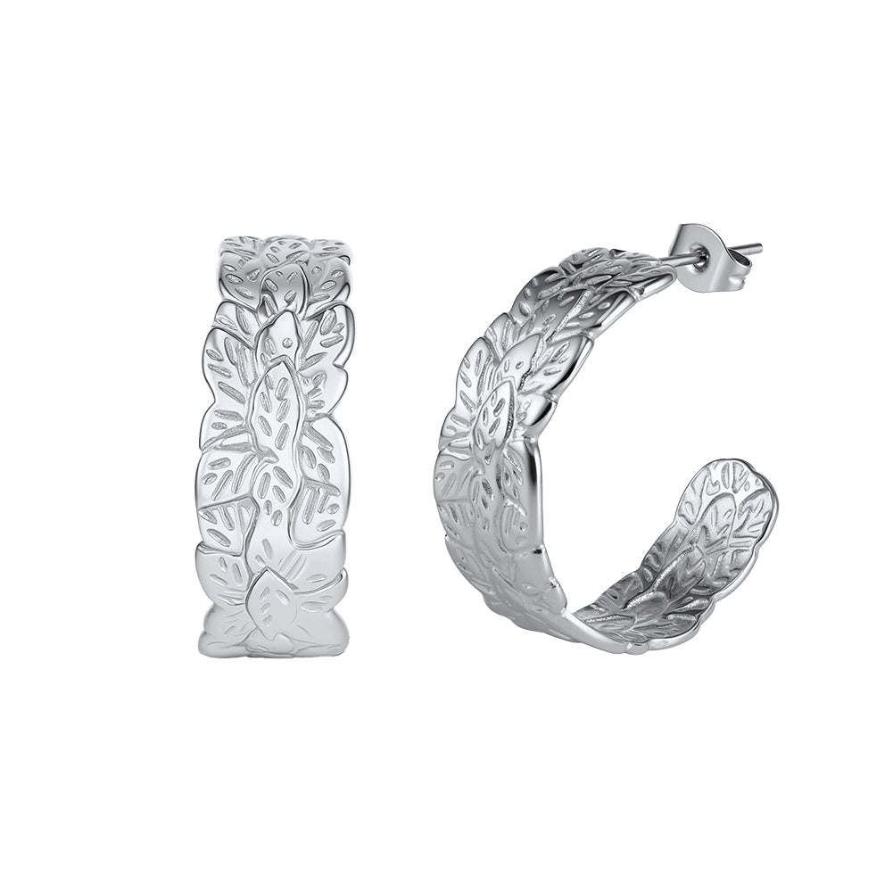 Aura Laurel // Embossed Leaf Textured C-Hoop Earrings
