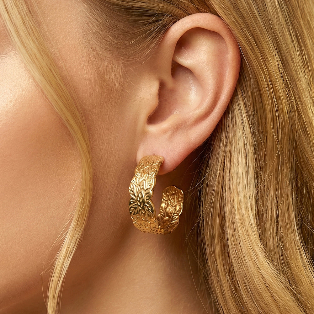 Aura Laurel // Embossed Leaf Textured C-Hoop Earrings