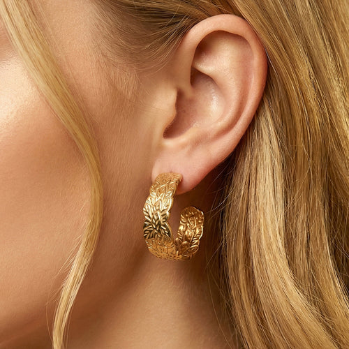 Aura Laurel // Embossed Leaf Textured C-Hoop Earrings