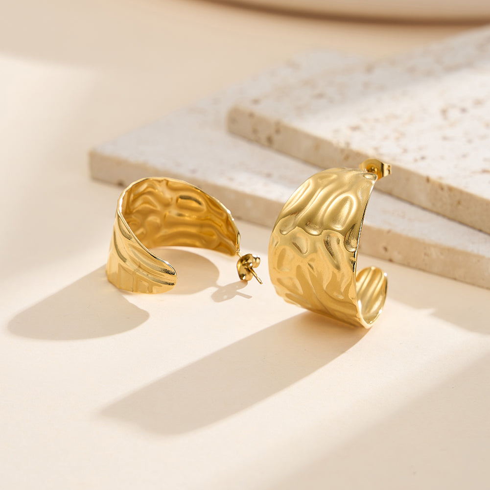 Velvet Ripple // Chunky Molten Crinkled C-Hoop Earrings