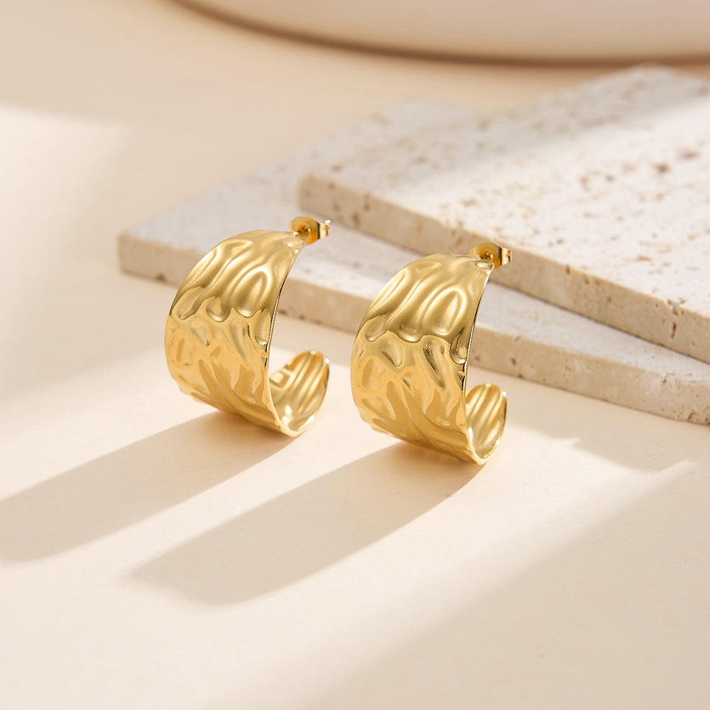 Velvet Ripple // Chunky Molten Crinkled C-Hoop Earrings