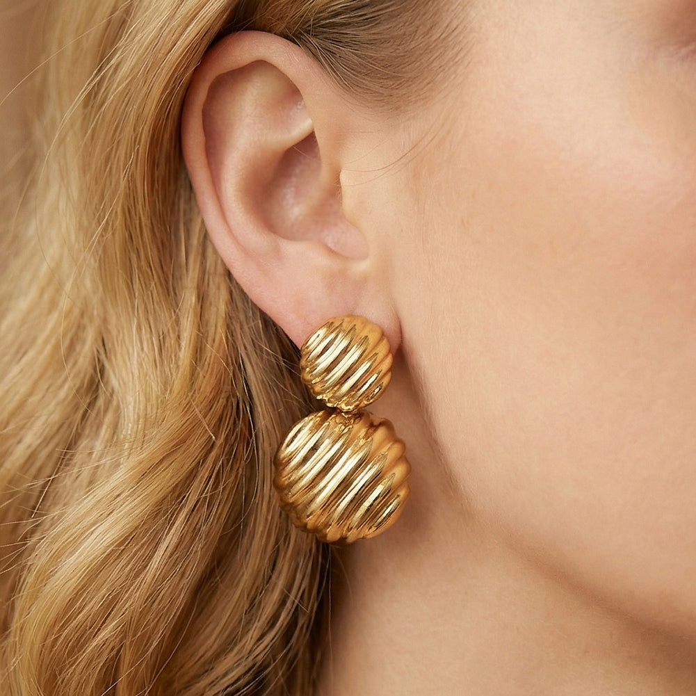 Aura Meridian // Ribbed Croissant Double Tiered Drop Earrings