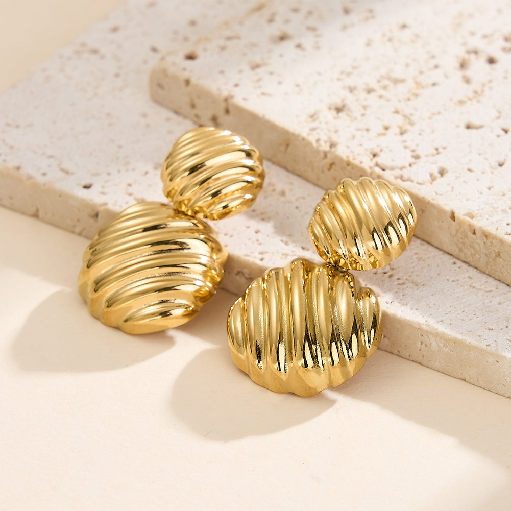 Aura Meridian // Ribbed Croissant Double Tiered Drop Earrings