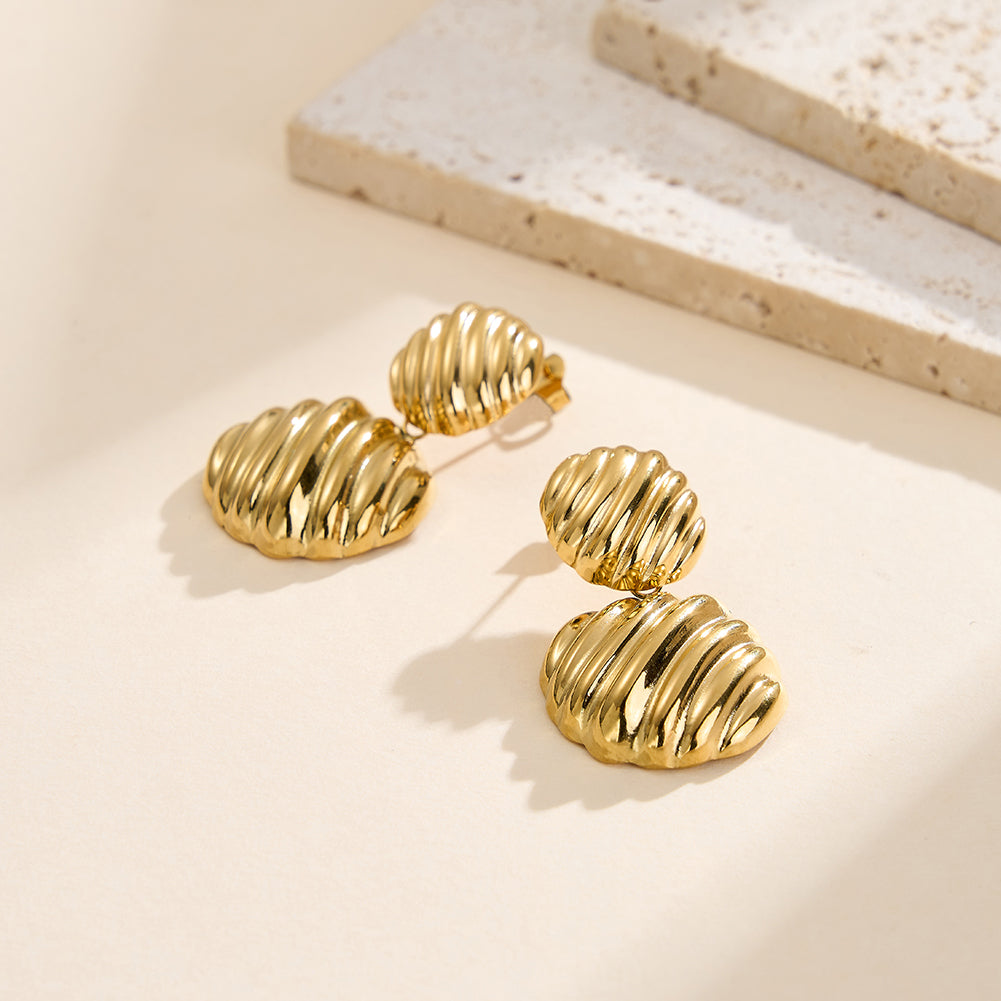 Aura Meridian // Ribbed Croissant Double Tiered Drop Earrings
