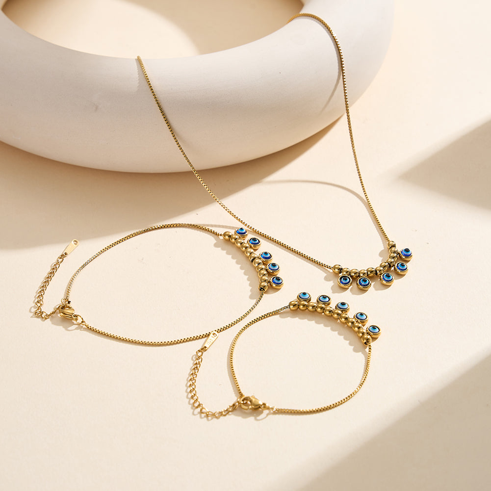 Velvet Oracle // Multi Evil Eye Textured Charm Anklet