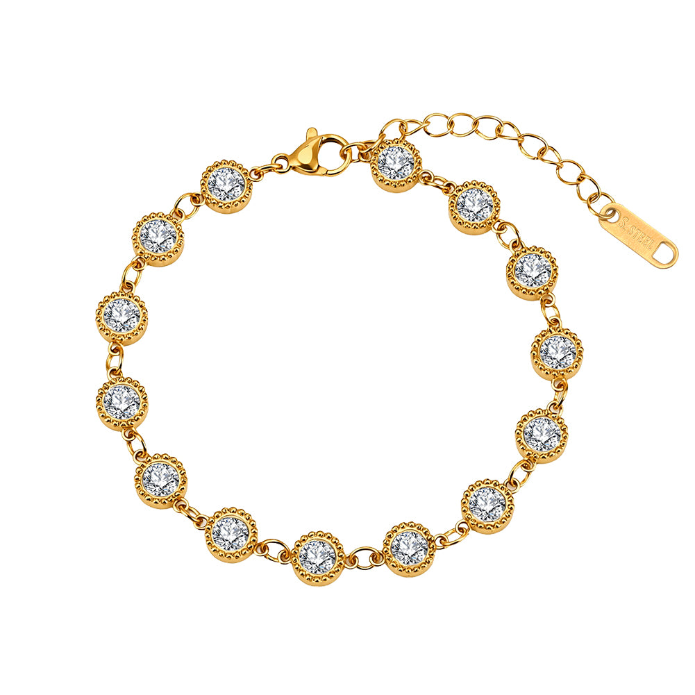 Vintage Bezel CZ Crystal Tennis Chain Bracelet in 14K Gold & Silver