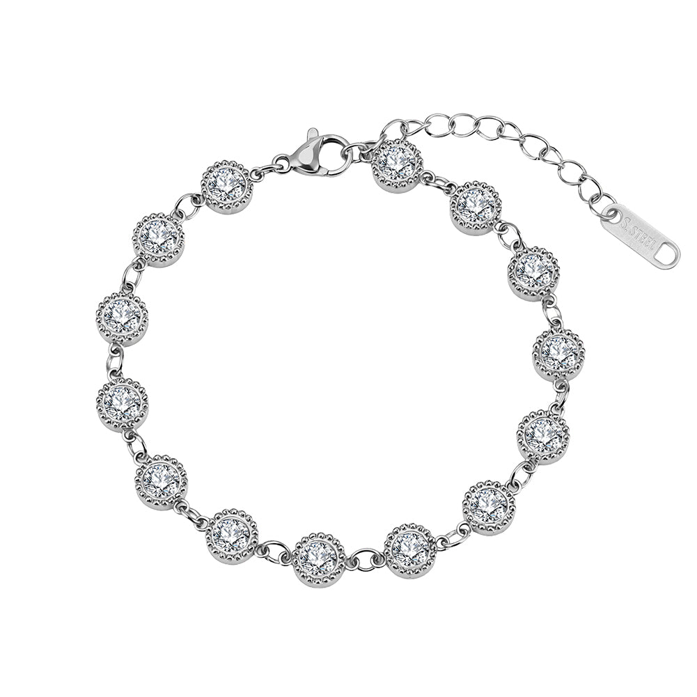 Vintage Bezel CZ Crystal Tennis Chain Bracelet in 14K Gold & Silver