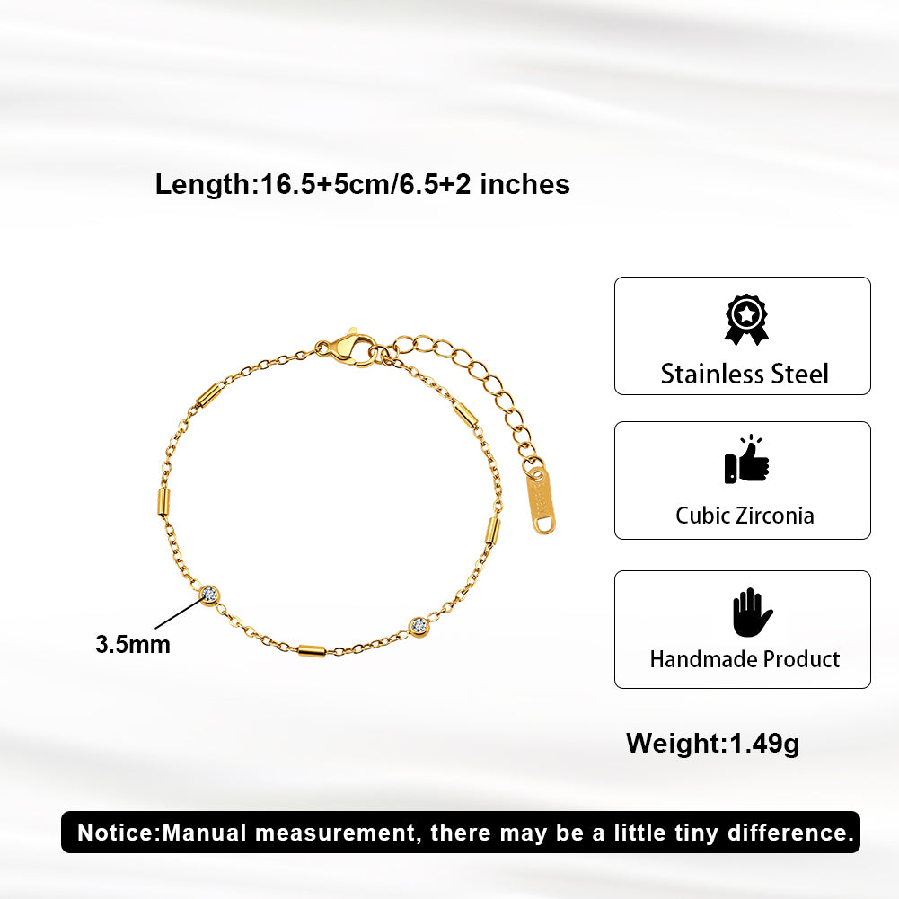 Dainty Cylindrical Bar & Bezel CZ Station Chain Bracelet in 14K Gold & Silver
