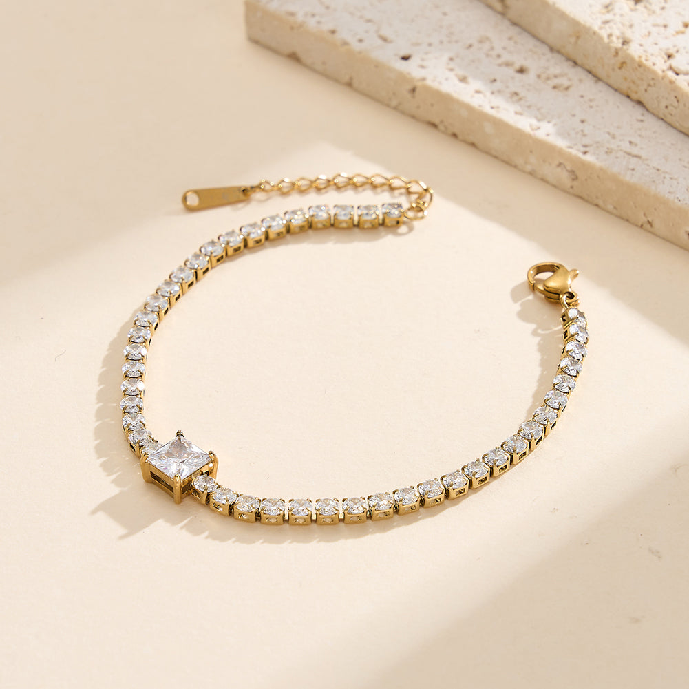 Velvet Rhythm // Princess Cut Square CZ Crystal Tennis Bracelet