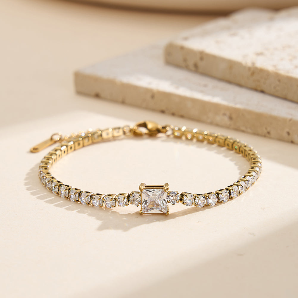 Velvet Rhythm // Princess Cut Square CZ Crystal Tennis Bracelet