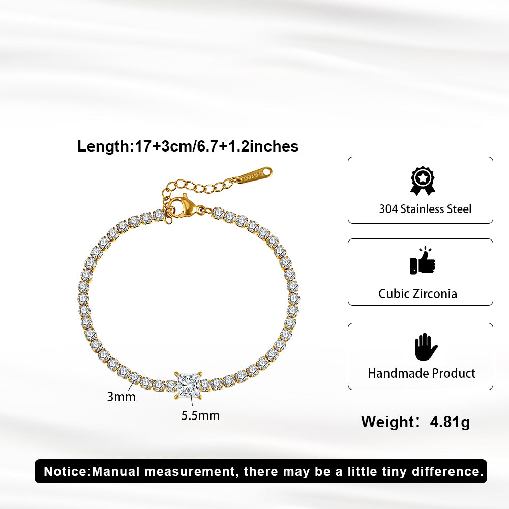 Velvet Rhythm // Princess Cut Square CZ Crystal Tennis Bracelet
