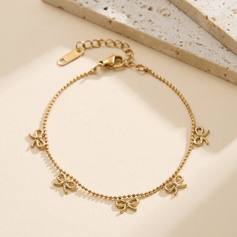 Coquette Dainty Bowknot Bead Chain Bracelet in 14K Gold & Silver