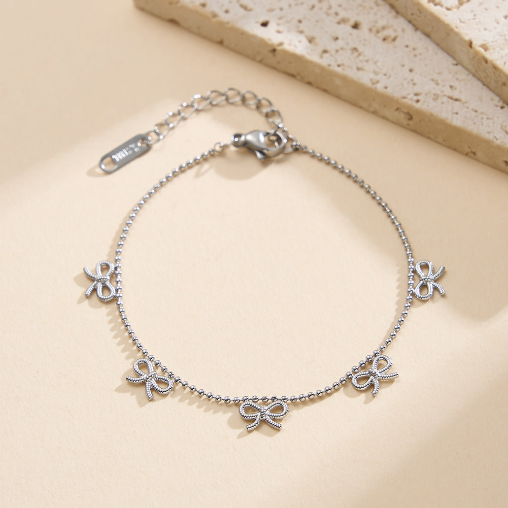 Coquette Dainty Bowknot Bead Chain Bracelet in 14K Gold & Silver