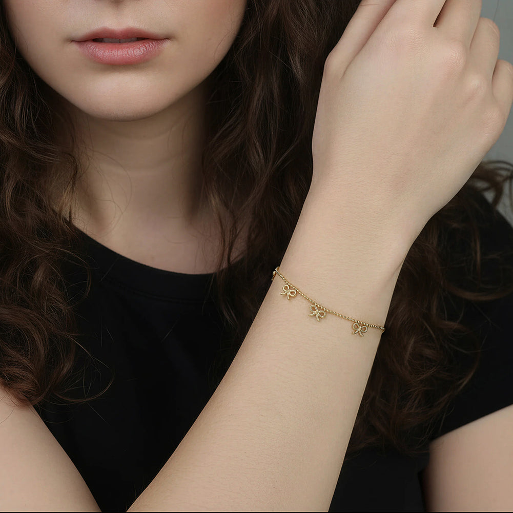 Coquette Dainty Bowknot Bead Chain Bracelet in 14K Gold & Silver