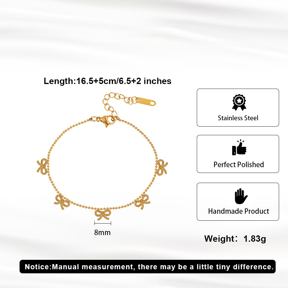 Coquette Dainty Bowknot Bead Chain Bracelet in 14K Gold & Silver