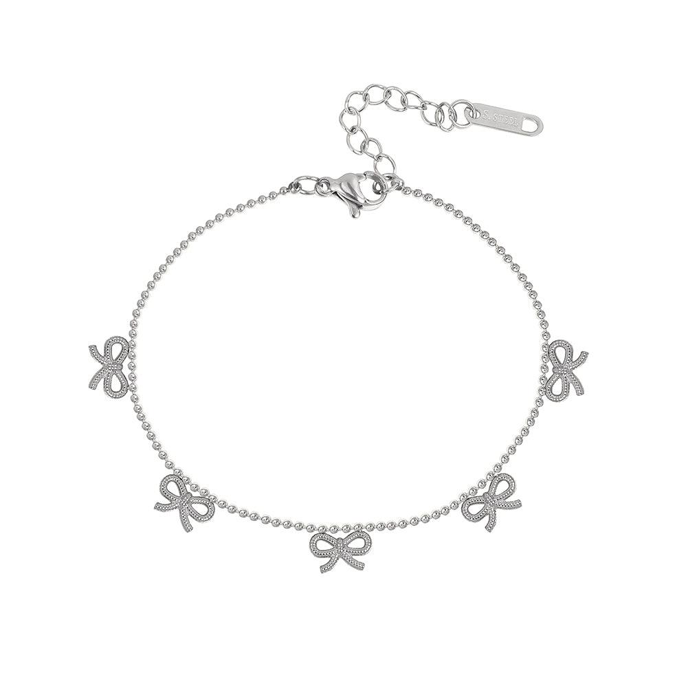 Coquette Dainty Bowknot Bead Chain Bracelet in 14K Gold & Silver
