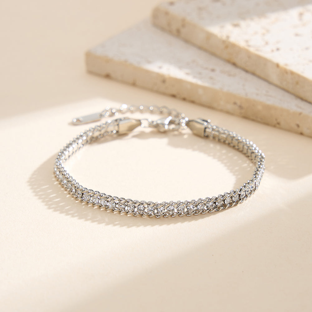 Iced-Out Cuban Tennis Hybrid Chain Bracelet in 14K Gold & Silver