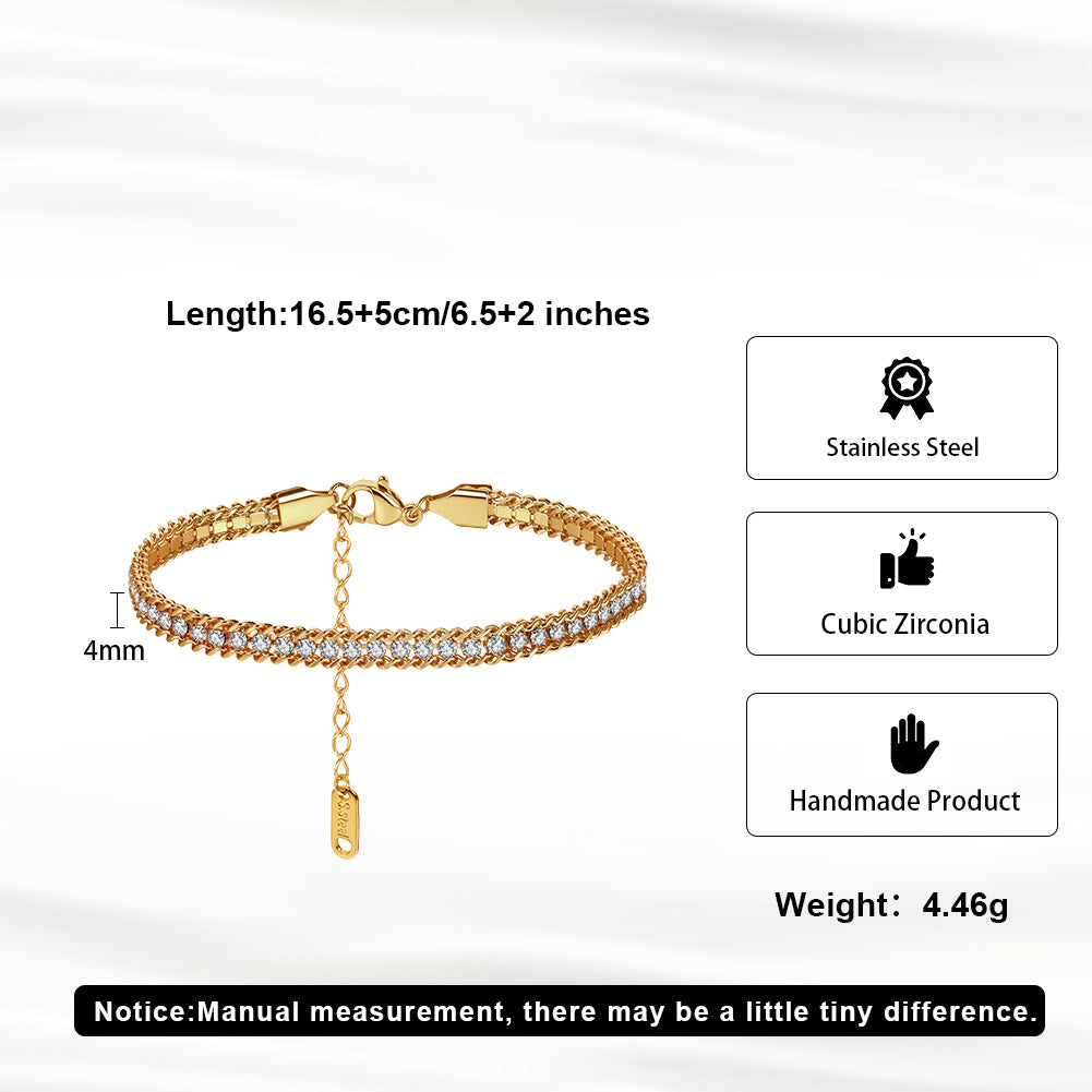 Iced-Out Cuban Tennis Hybrid Chain Bracelet in 14K Gold & Silver