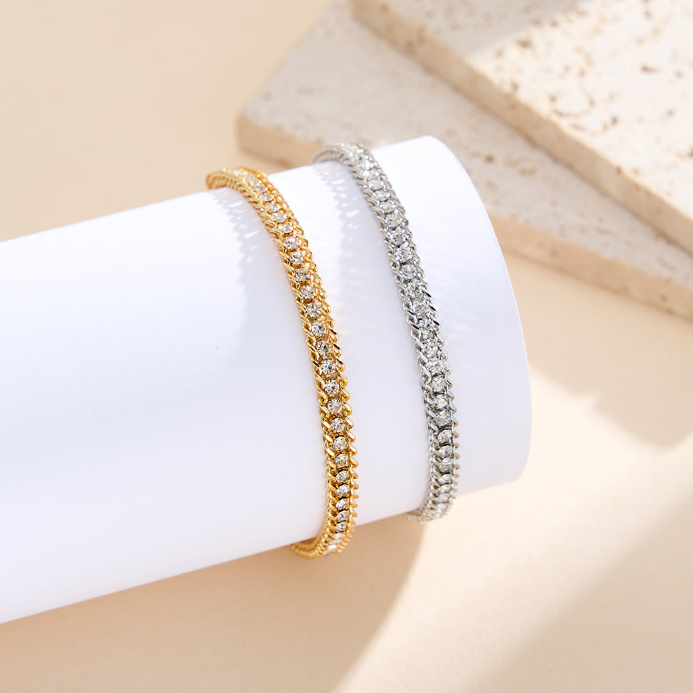 Bold Iced-Out Cuban Tennis Hybrid Chain Bracelet in 14K Gold & Silver