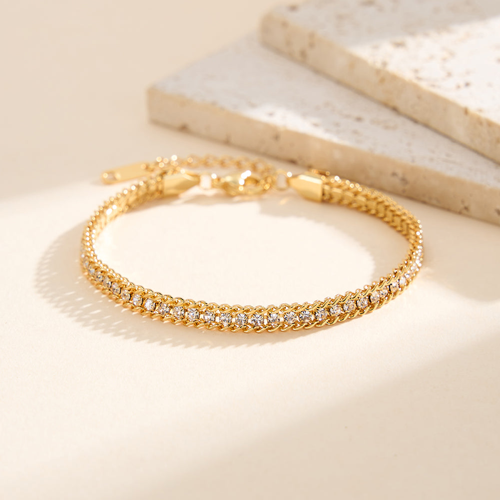 Bold Iced-Out Cuban Tennis Hybrid Chain Bracelet in 14K Gold & Silver